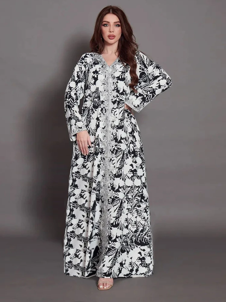 Muslim Abaya Dubai Islam Pakistan Clothes Floral Printed African Dresses for Women Jalabiya Evening Kaftan Robe Femme Musulman