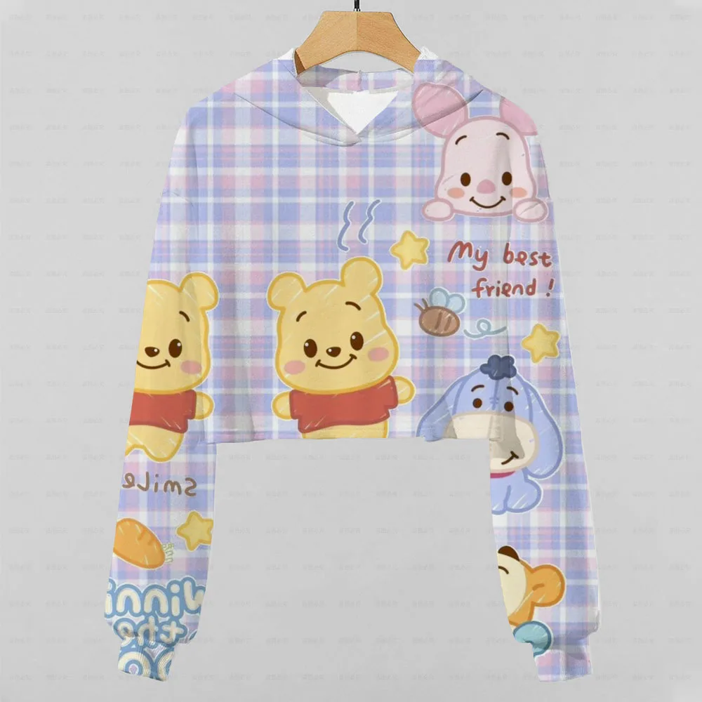 

Осенняя Толстовка для маленьких девочек, топ, суперкороткая толстовка с изображением медведя Винни, детский топ для молодежи на весну, детс...