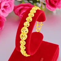 18cm classic heart shaped yellow gold bracelets for womens bride wedding vintage elegant gold bangles bracelet jewelry gift