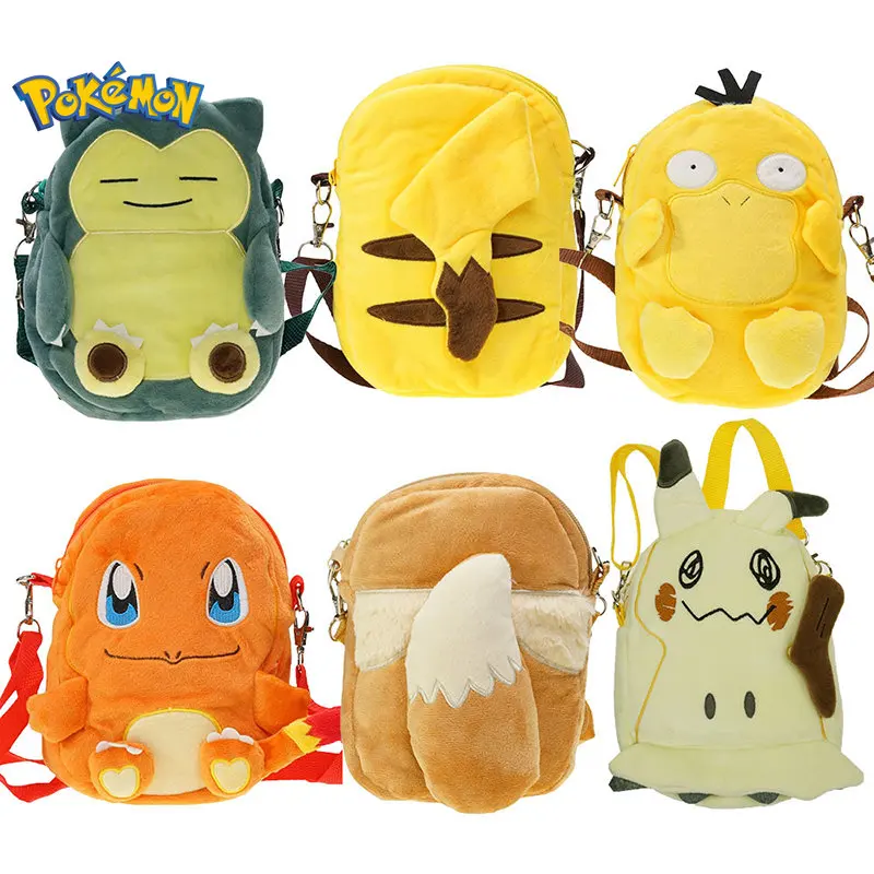 

Plush Pokemon Messenger Bag Cartoon Pikachu Psyduck Eevee Snorlax Mimikyu Anime Bag Children Bag Cosplay Plush Backpacks Gift