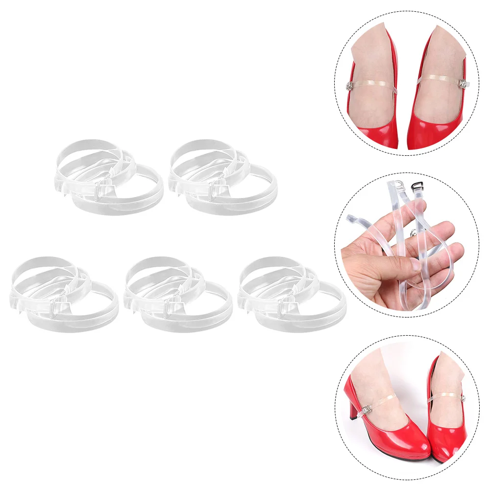 5 Pairs Mules Women Heels Transparent Shoelaces TPU High-heels Anti-loose Strap 28.5X0.75CM Buckle Miss