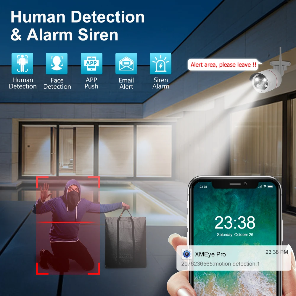 Фото MISECU HD 4CH 5MP Беспроводная камера безопасности Обнаружение лиц IP66 WIFI Камера видеонаблюдения H.265 P2P №3