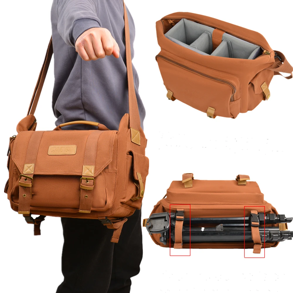 

CADeN DSLR Camera Shoulder Bags Large Capacity Canvas Sling Bag for Nikon Canon Sony Lens Cable Tripod Outdoor Travel Organizer