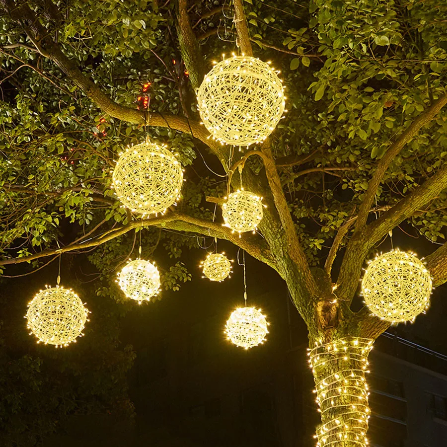 

20CM 30CM Outdoor Rattan Globe Ball Light Fairy String Light Garden Tree Hanging Garland Light For Christmas Party Wedding Decor