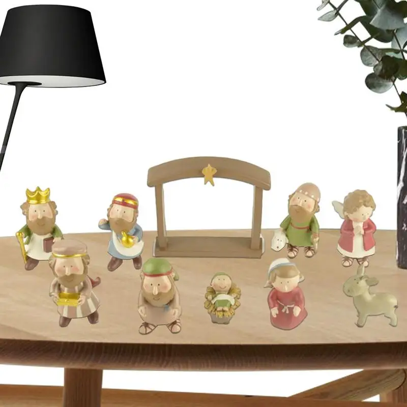 

Resin Tabletop Nativity Set 10pcs Mini Nativity Scene Figurine Set Hand Painted Resin Figurines Collection Christmas Gift