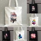 Холщовая Сумка с 3D-принтом теней для век, сумка-тоут Harajuku Tumblr, женская сумка для покупок, сумки для женщин, эко многоразовые сумки-шопперы