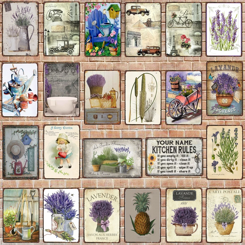 

Lavanda Vintage Flowers Signs Plaque Metal Garden Rules Wall Bar Home Art Retro Farmhouse Decor