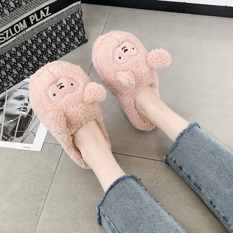 

Cartoon Cute Cotton Slippers Autumn and Winter Indoor Home Couple Slippers Warm Faux Fur Slippers Girl Heart Cotton Shoes Winter