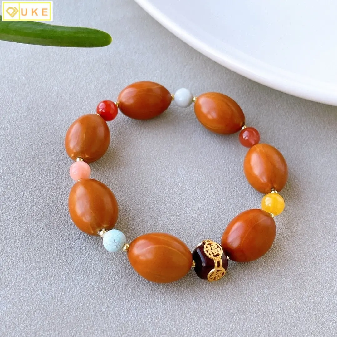 

Olive Core Multi Treasure Bracelet with Emerald Pine Heather Red Silver Gold-plated Small Leaf Red Sandalwood Transfer