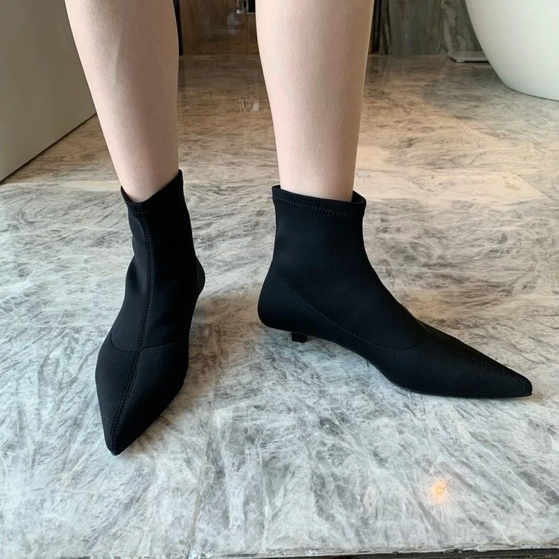 2022 New Fashion Women's Boots Pointed Yarn Elastic Botas De Mujer Sole Heel Boots Women Socks Boots Autumn Woman Shoes