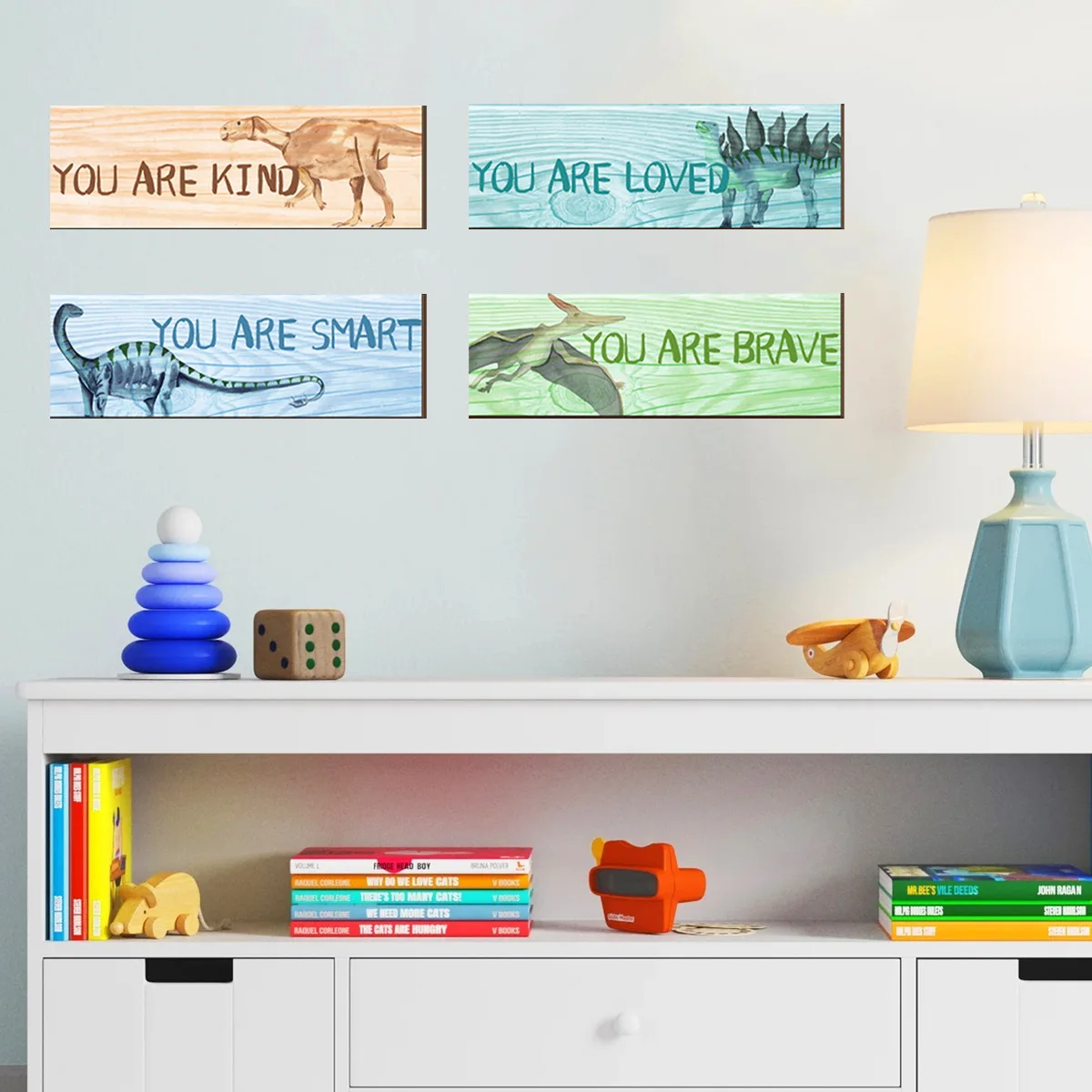 

4pcs English Slogan Dinosaur Combination Decorative Painting Wall Sticker Background Wall Room Decorative Mural Wall Sticker