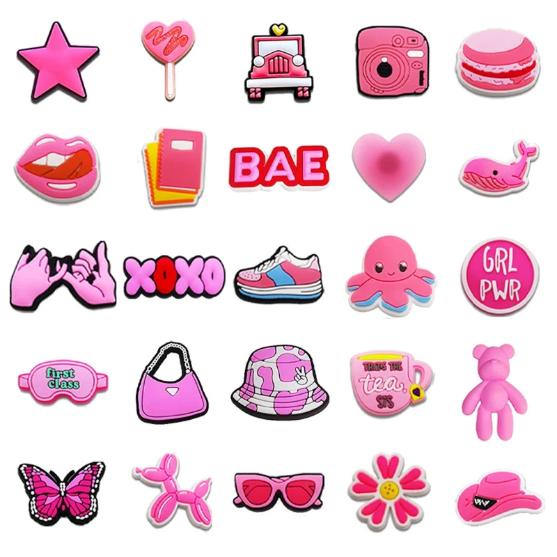 Novelty 37 Pcs Pink Girl Croc Charms Accessories Sandals Shoe Decorations Buckle Girls Women Party Gifts