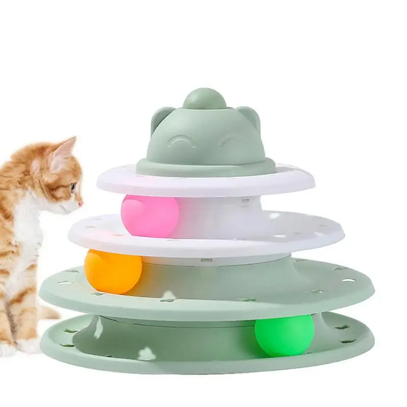 

Игрушка для кошек с роликом, 3-ступенчатая интерактивная игрушка-мяч для кошек, интеллектуальные физические упражнения, пазл, игрушки для котят с красочными шариками для кошки