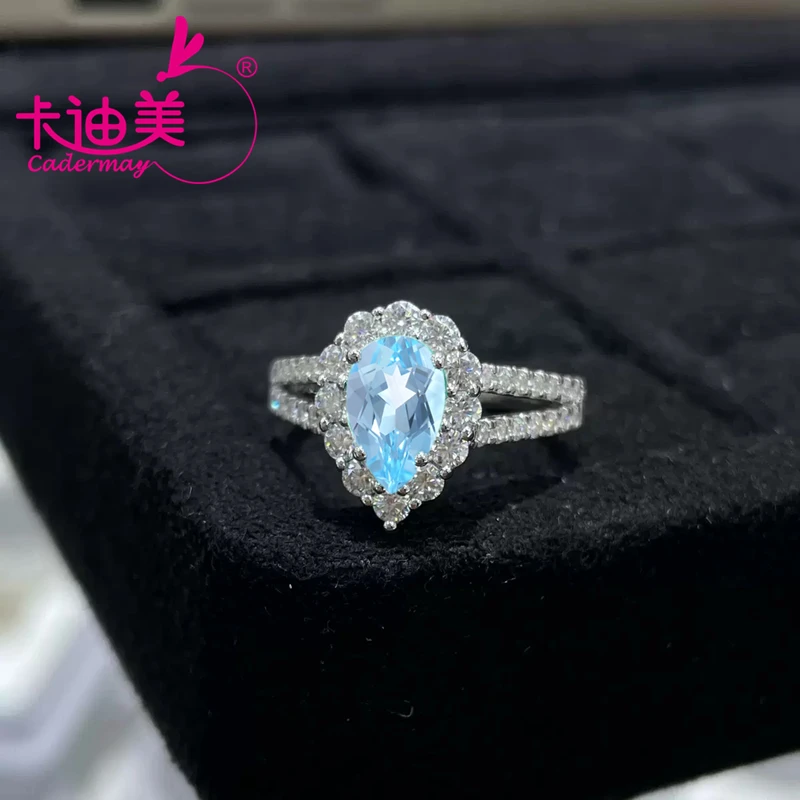 Кольца из серебра S925 с натуральным швейцарским голубым топазом огранки «груша» 5x8 мм для женщин. (art.: 3920dd2689224) - 3920dd2689224