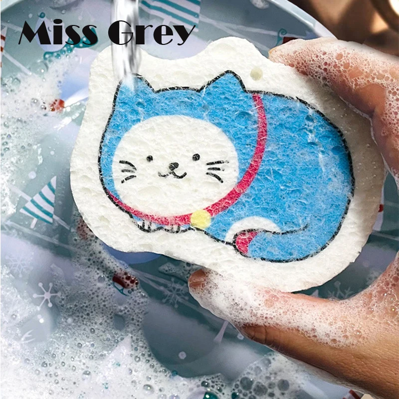 

Compression Dishwashing Sponge Dish Cloths Non Stick Cartoon Wood Pulp Cotton Oil Remove Dish Towel Kitchen Sink Cleaning Tools