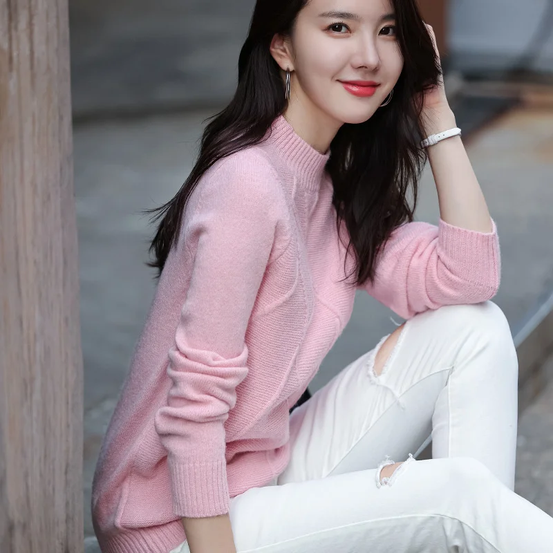 

2022 autumn new round neck sweater long sleeve solid color thickened warm long sleeve women's bottoming shirt 3139-1