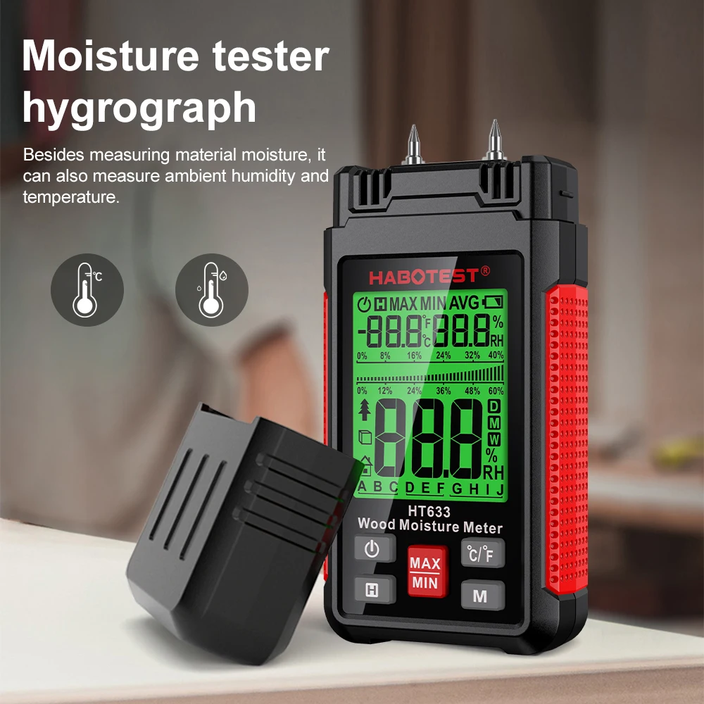 

HT633 Wood Moisture Detector Wood Paper Board Building Materials Wall Humidity Detection Portable Moisture Meter