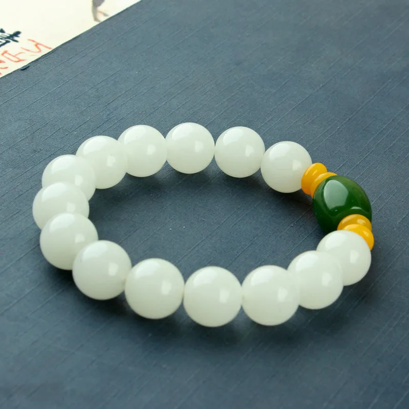 Наружный монгольский имитация Hetian Green Qiemo сахарный цвет белый нефритовый браслет