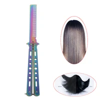 1pcs foldable comb stainless steel practice training butterfly knife comb beard moustache brushes hairdressing styling tool