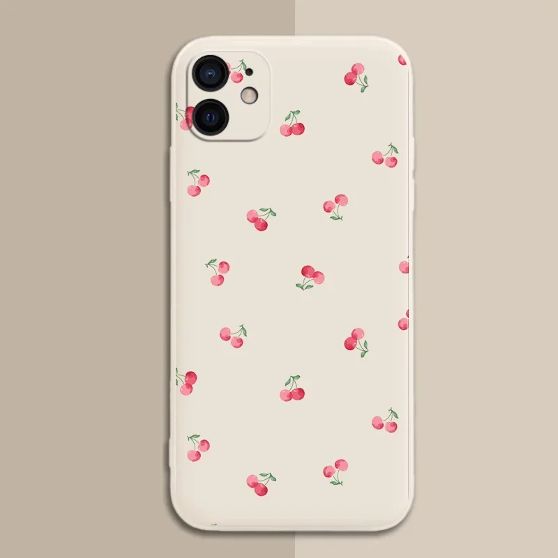 Силиконовый матовый чехол Ins Cherry для iPhone 15 14 12 11 13 16 Pro Max Mini X XR XS 7 8 Plus SE мягкая