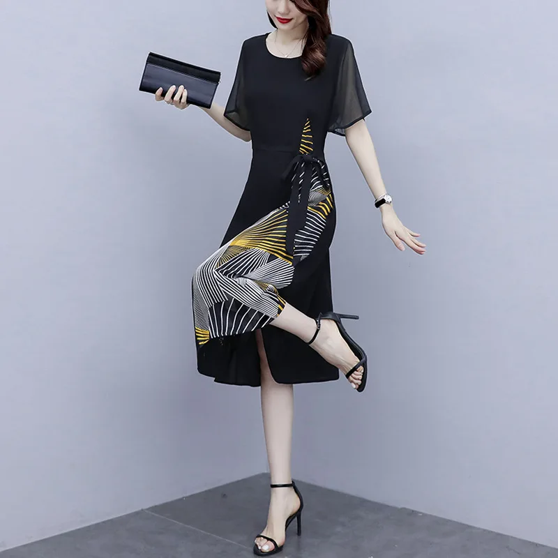 Элегантное черное платье с коротким рукавом женская одежда летние платья 2022