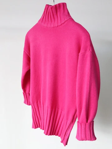 2023 Осень Зима Розовый Красный Водолазка пуловер свитер для женщин высокого качества размера плюс вязаные свитера джемперы мягкий зеленый свитер