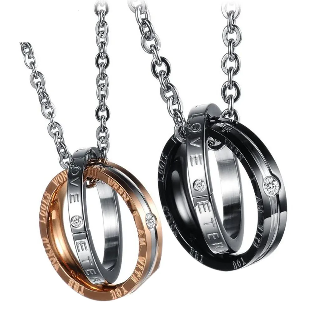 

2022 New Fashion Necklace Women Men Titanium Rhinestones Geometric Studded Necklace Lovers Round Ring Pendants Neck Chain Decor