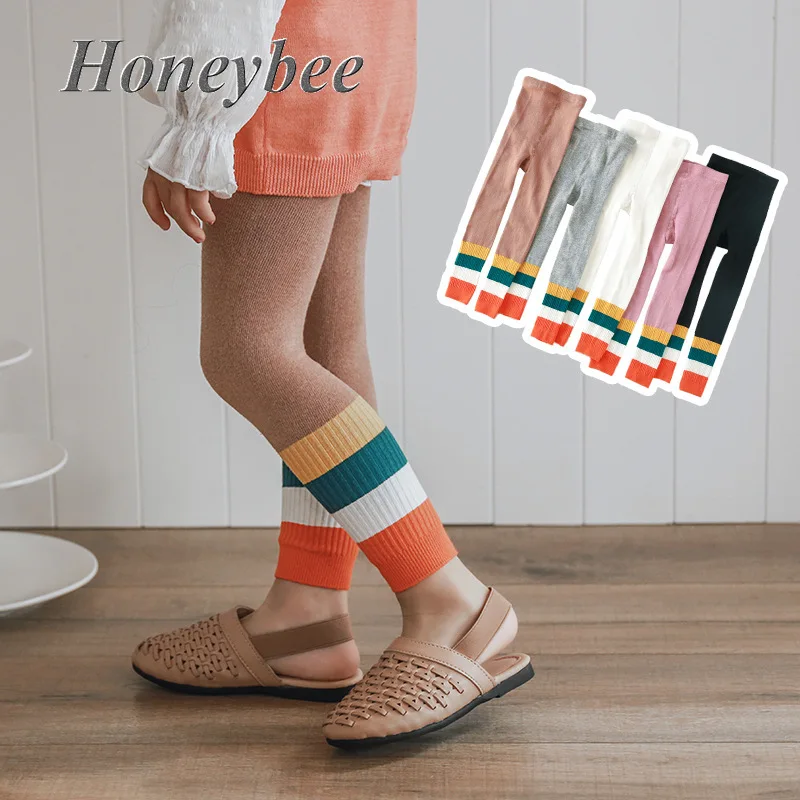 

Rainbow Stripes Kids Cropped Pants Girls Pantyhose Knit Rainbow Combed Cotton Cropped Pants Children Pants