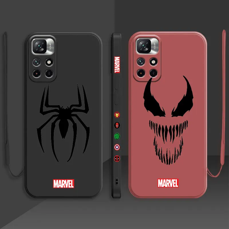 

Square Liquid Case For Redmi Note 9S 9 10 10T 11 11T 8 Redmi K40 9A 8 9C 9T Full Lens Protection Cover Marvel Spiderman VS Venom