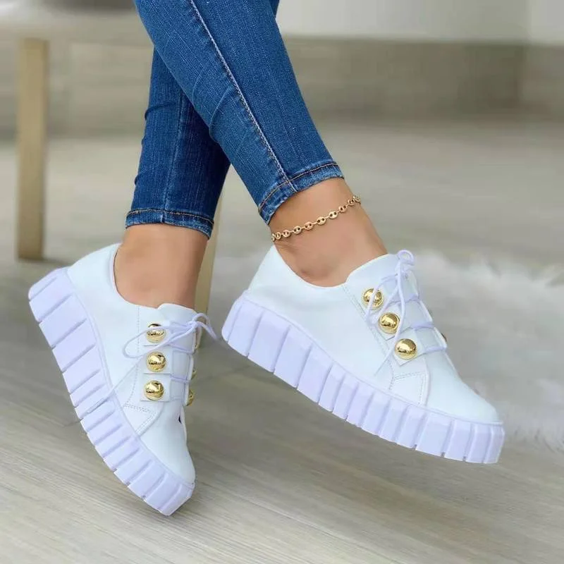 

Canvas Shoes Lace Up Solid Color Casual Thick-soled Sneakers Women's Shoes 2022 New Non-slip Casual Shoes Plus Size Women Shoes