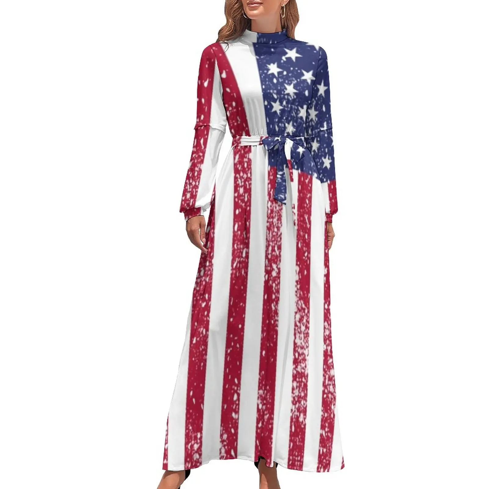 

Платье-макси с длинным рукавом и принтом звезд