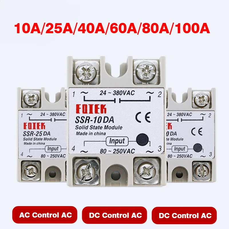 

Твердотельное реле, однофазное SSR-25DA SSR-40DA SSR-40AA SSR-40DD SSR 10/25/40/60/80/100A DD DA AA для ПИД-регулирования температуры