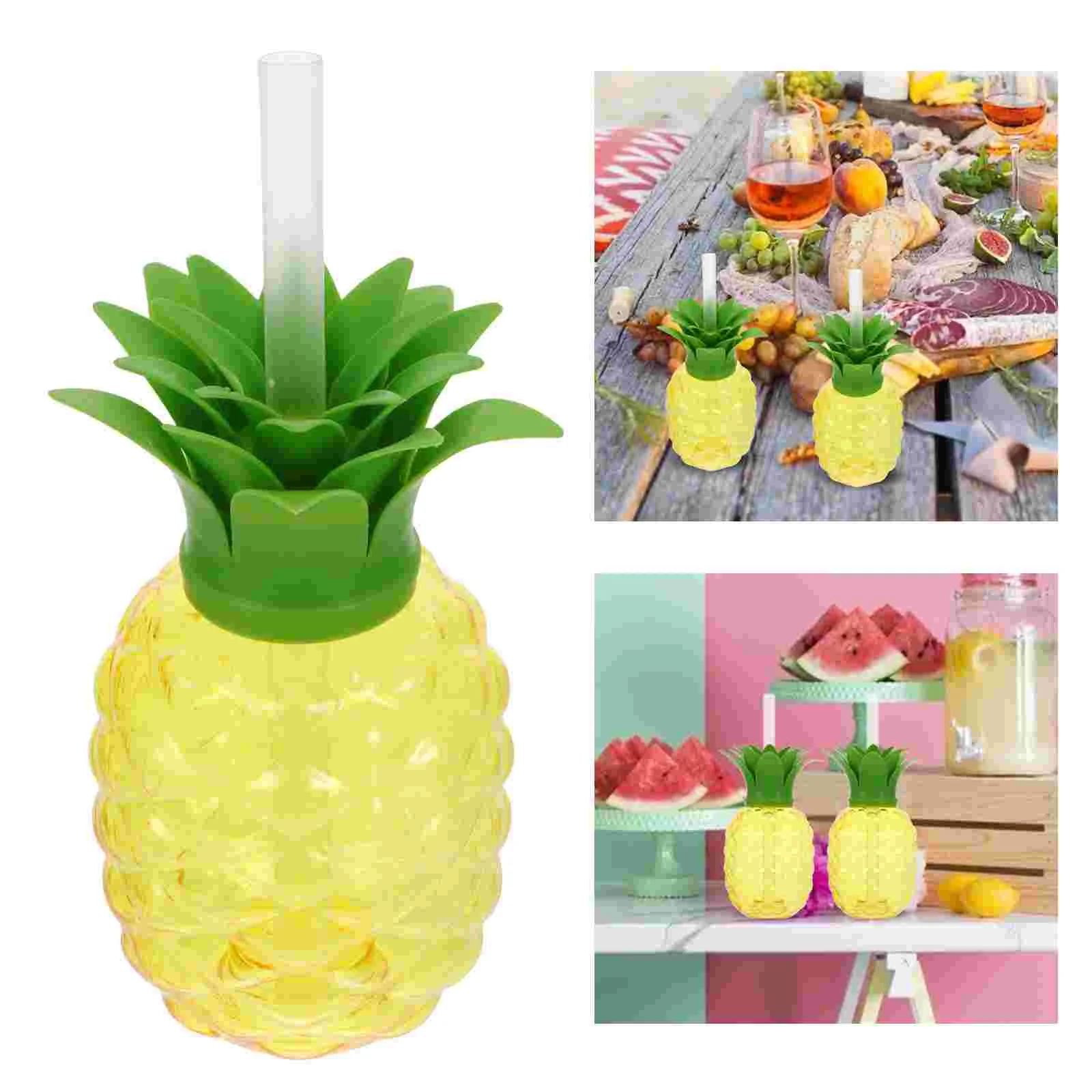 

Cups Pineapple Party Cup Hawaiian Straws Plastic Drinking Lids Drink Tumbler Beach Supplies Luau Straw Summer Glasses Kids