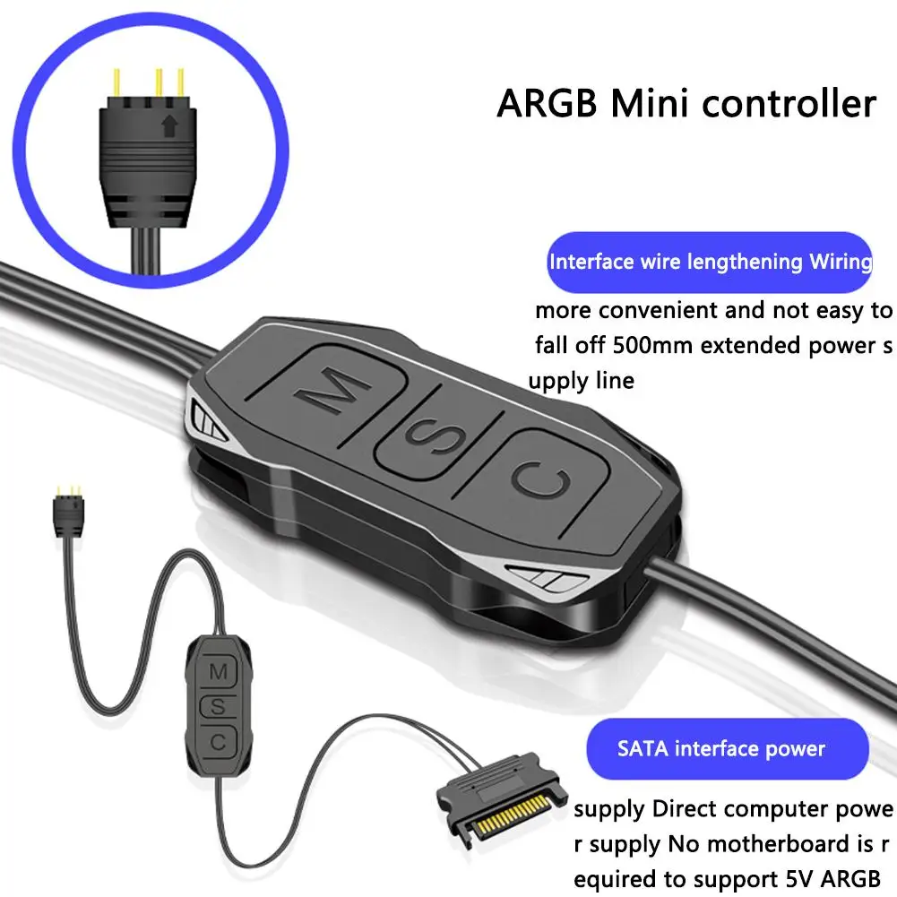 

Argb Mini Controller With Lengthen Cable Wide Compatibility 5v 3-pin To SATA Power Supply RGB Sync Controller