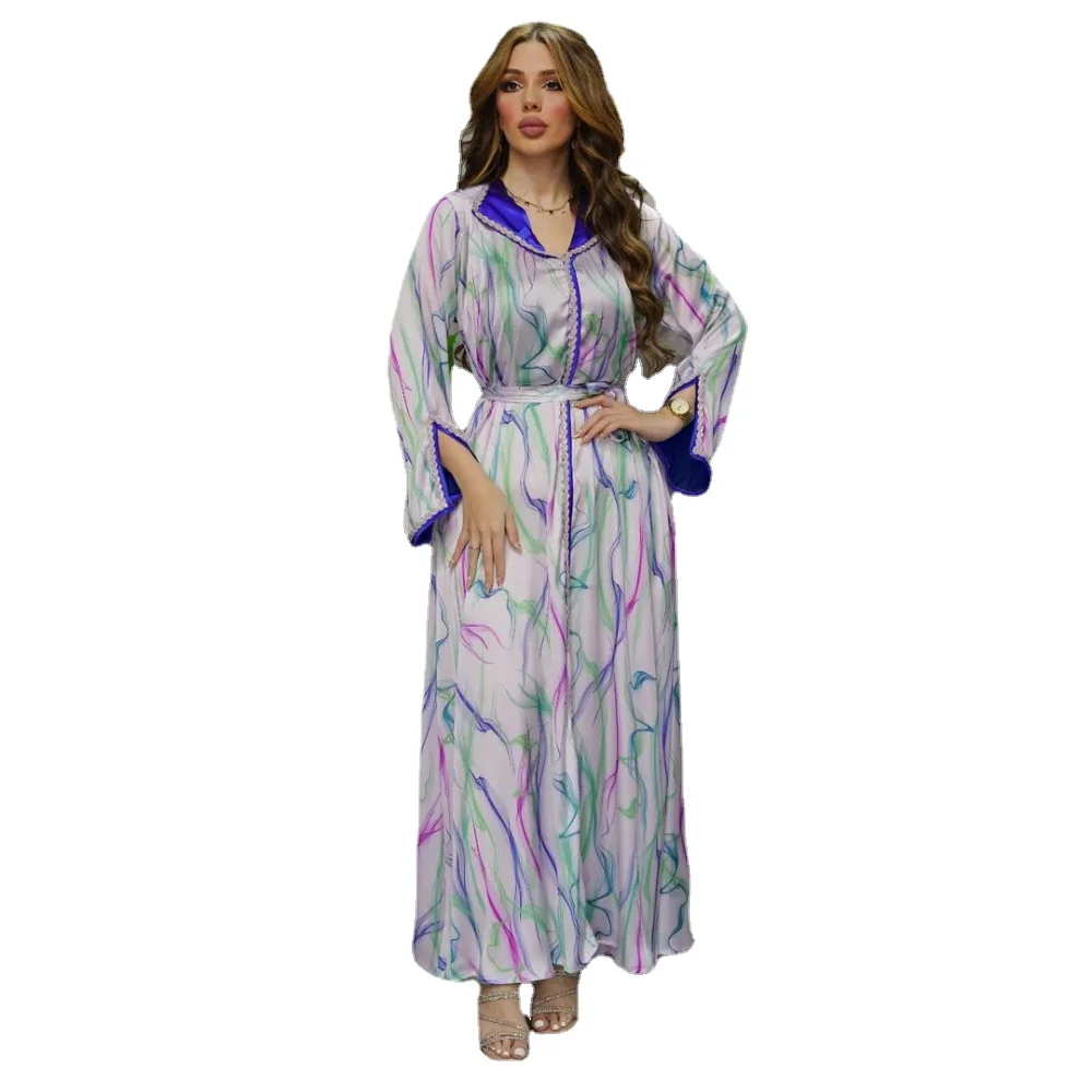 

Dresses On Sales Free Shipping Beading V Neck Satin Long Sleeve Belt Striped Blue Long Sleeve Dresses