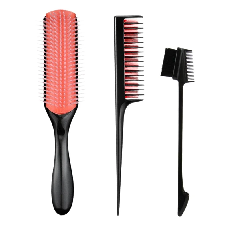 

3-Piece Entangled Hair Comb, 3-Layer Teasing Comb With Rat Tail, Suitable For Hair From 3A To 4C