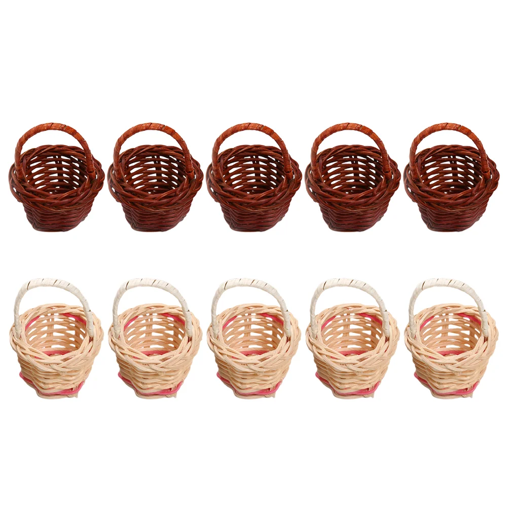

10pcs Miniature Wood Baskets Hamper Baskets Playset Scene Props for Ornament Decoration