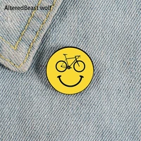 bicycle smiley face printed pin custom funny brooches shirt lapel bag cute badge cartoon jewelry gift for lover girl friends