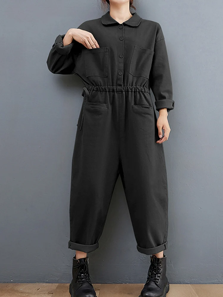 

Workwear Solid Color Jumpsuit Women's Spring And Autumn Female Full Length 2022 New Fashion High Waist Vintage Loose Jumpsuit