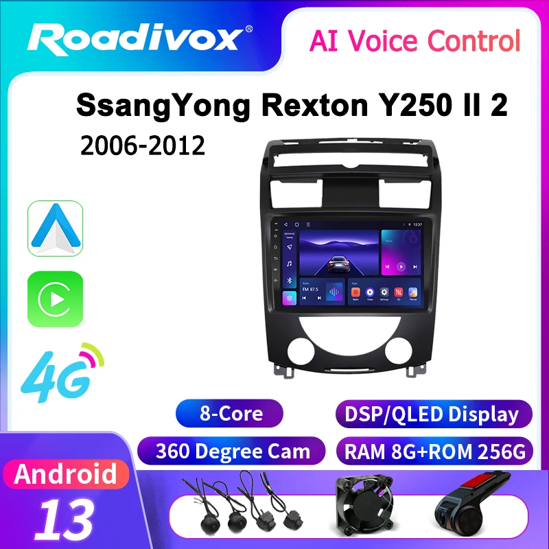 Автомобильная радиостанция Roadivox Android для SsangYong Rexton Y250 II 2 2006 2012 GPS-навигация видео
