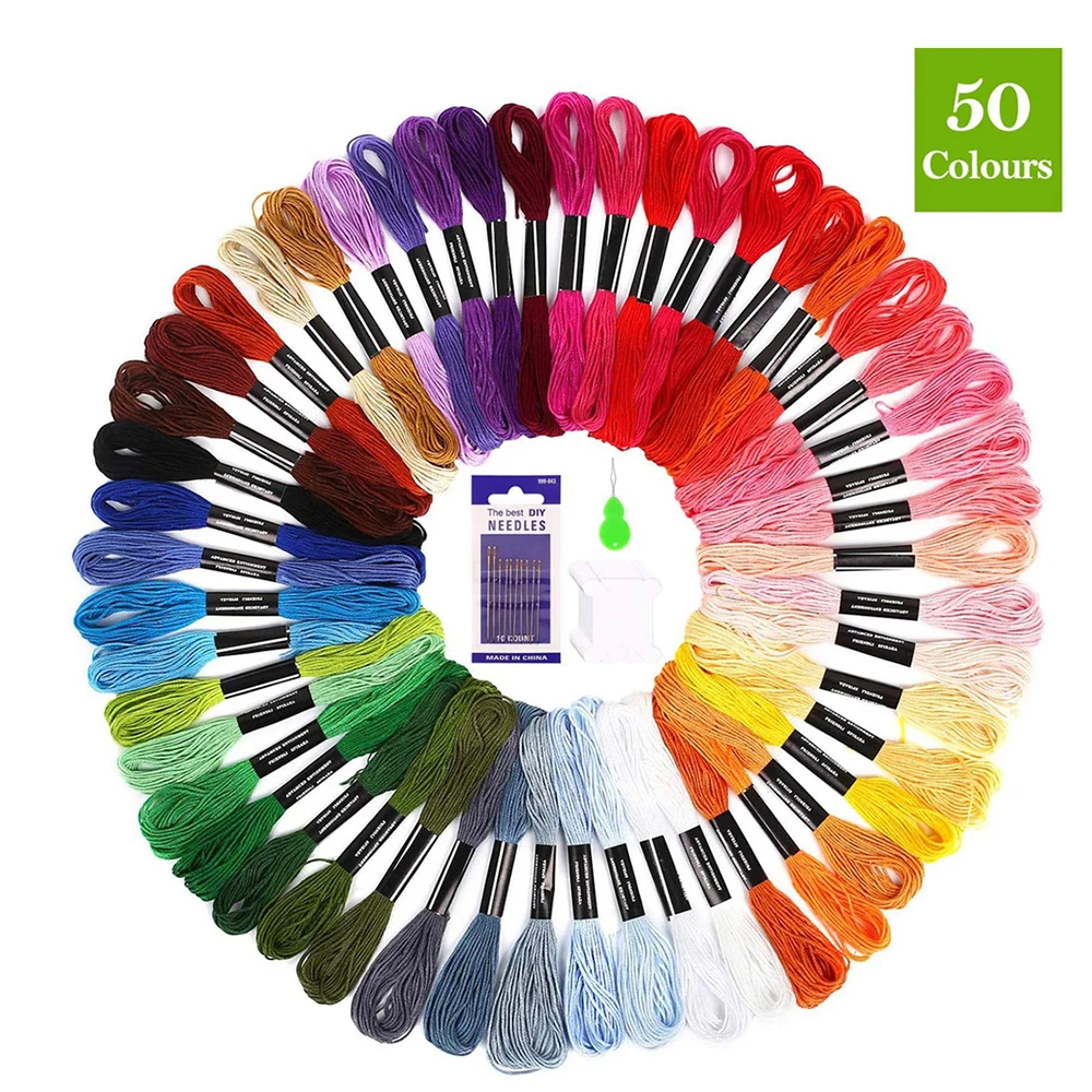 

Embroidery Floss Thread Craft Floss Set for Friendship Bracelets 50 /100 Skeins Rainbow Colors with 23 pcs Embroidery Tools