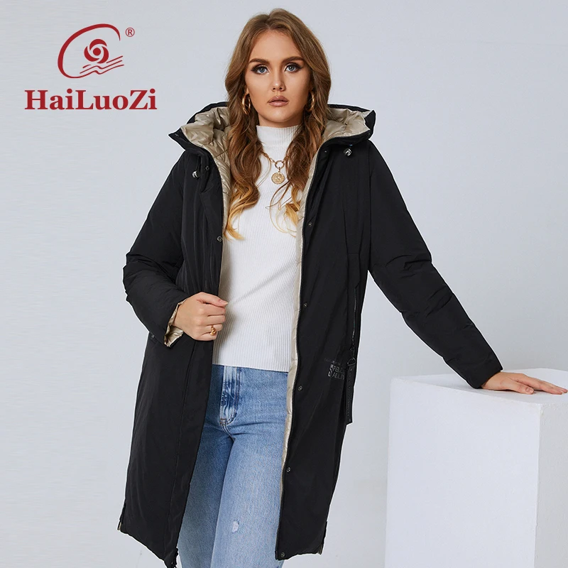 

HaiLuoZi 2022 Women's Down Jacket Long L-4XL Women Winter Coat Thick Hooded Fashion Unique Design Female Windproof Parkas 6871