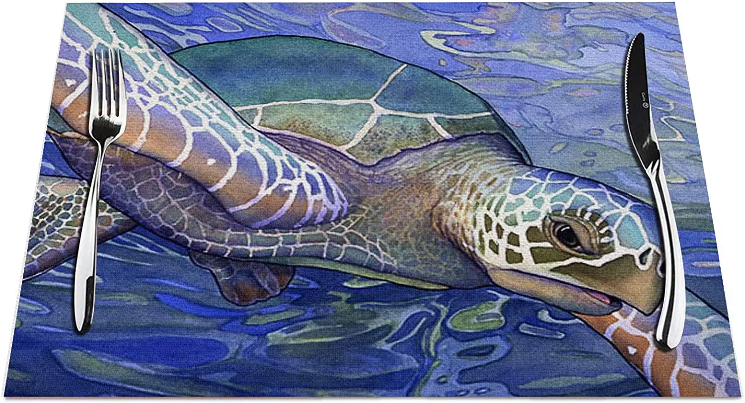 

Sea Turtle Placemats Set of 4, Mosaic Sea Turtle Ocean Animal Placemats Heat Resistant for Dining Table Non-Slip 18x12 Inches