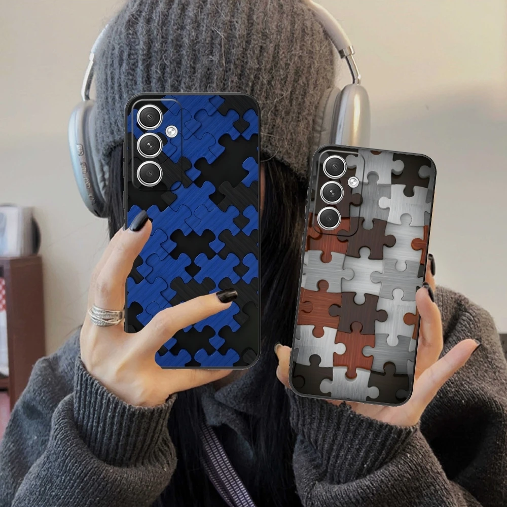 Puzzle Pretty Fashion Mobile Cell Phone Case for Samsung Galaxy S24 S23 S22 S21 S20 S10 S9 Plus FE Ultra Lite Black Cover Shell