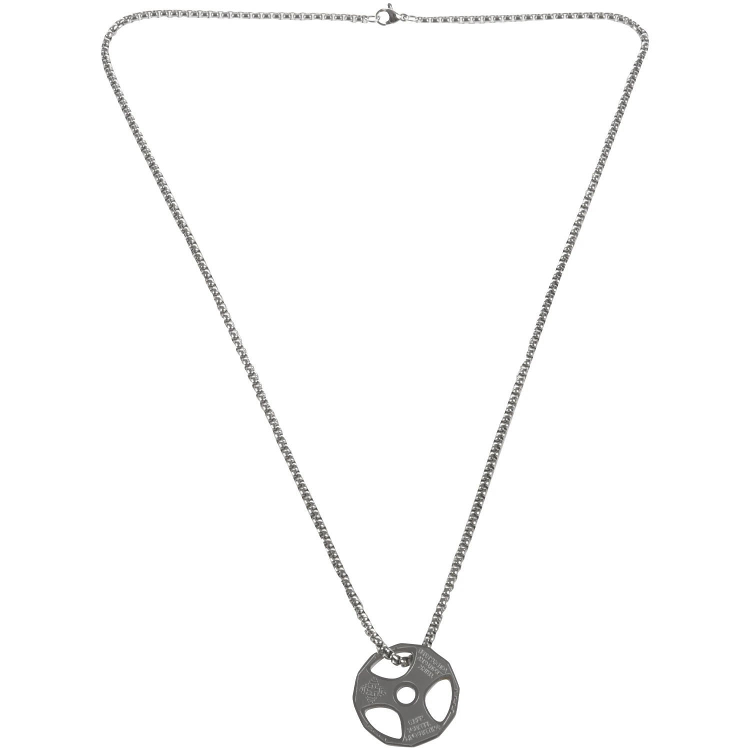 

Stainless Steel Fitness Necklace Cool Weight Plate Pendant Silver