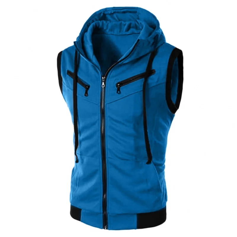 

Summer New Men's Hooded Sleeveless Vest Solid Color Casual Slim Fit Vest