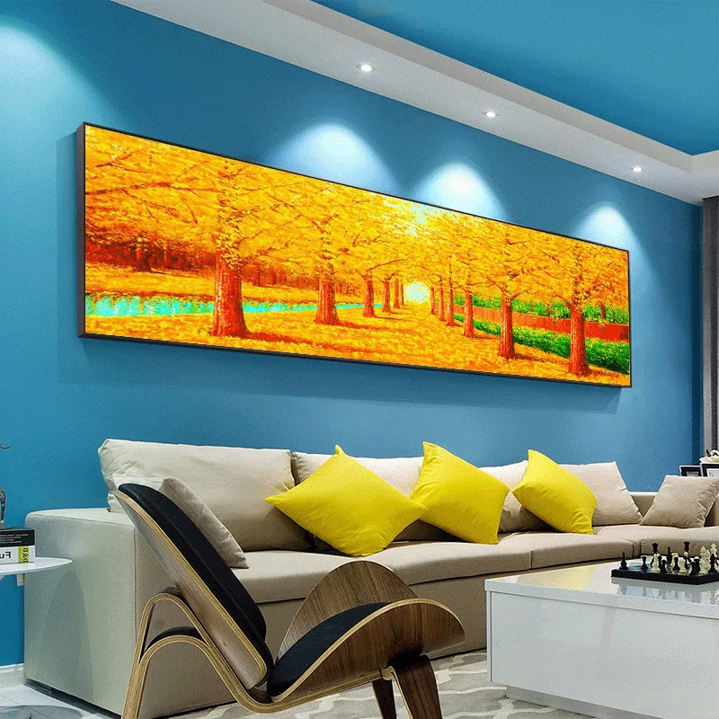 Простая Современная искусственная живопись Золотая Красивая горизонтальная