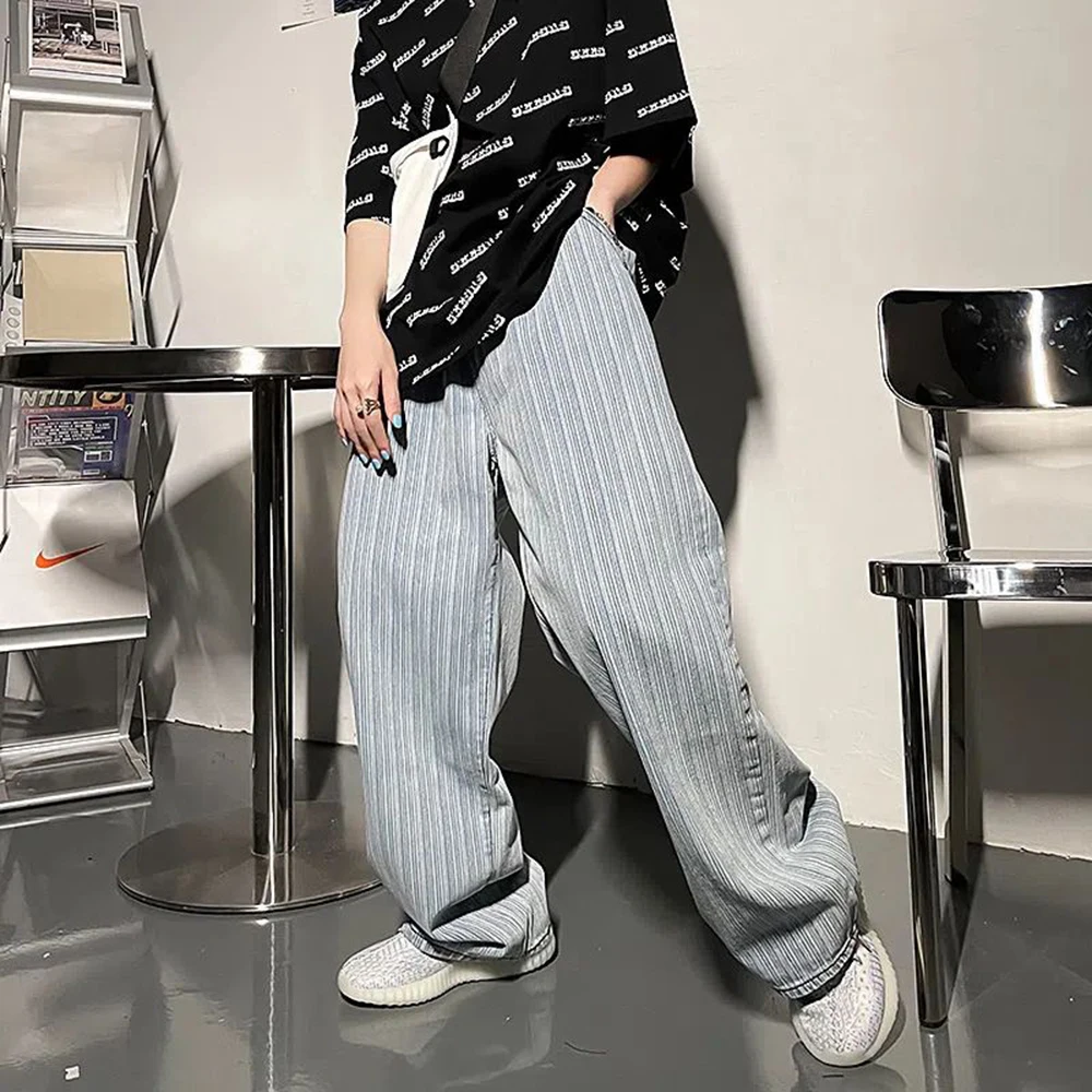 Hip Hop Baggy Wile leg Jeans Japanese Vintage Stripe Straight Loose Oversize Denim Pants Fashion Streetwear  Popullar Trousers