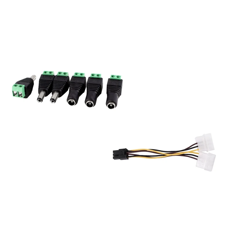 

6Pcs 5.5X2.1Mm Female + Male CCTV DC Power Connector Adapter Repar Part & 1Pcs Dual 4-Pin Molex Ide To 6 Pin PCI-E Graphic Card