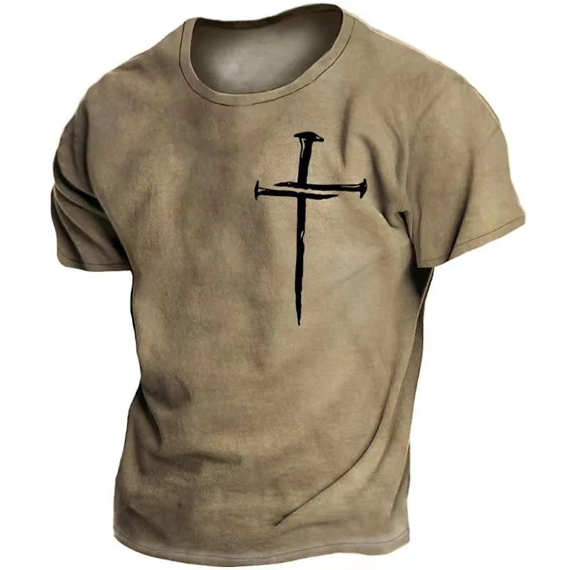 

Vintage Jesus Cross Print Men's T Shirts Summer Polyester Breathable Round Neck Loose Short Sleeve Plus Size Outdoor Street Tops